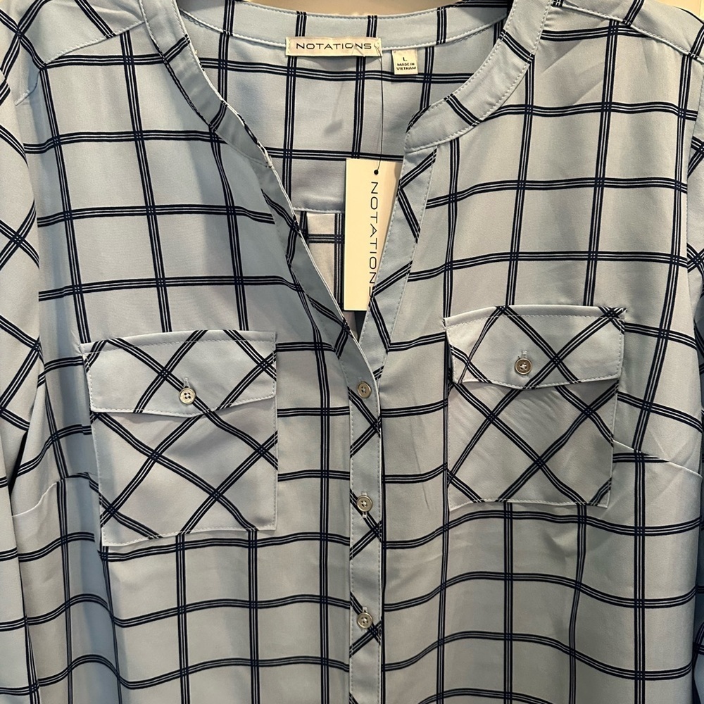 Notations Light Blue Checkered Button Down Shirt - Picture 4 of 6